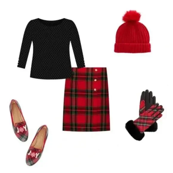 TALBOTS Wool Blend Red Plaid Skirt with Gold Hardware // 4 Petite - Picture 11 of 12